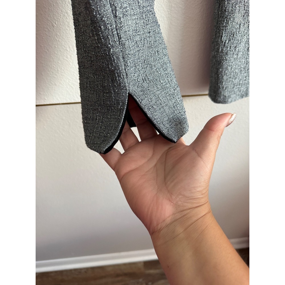 Emporio Armani Metallic Silver Tweed Pant Suit Velvet Collar Blazer Set EU 38 - Picture 5 of 16